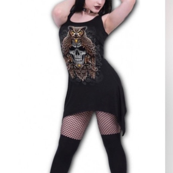 SPIRAL DEATH WISDOM Owl & Skull Goth Dress - Picture 1 of 7